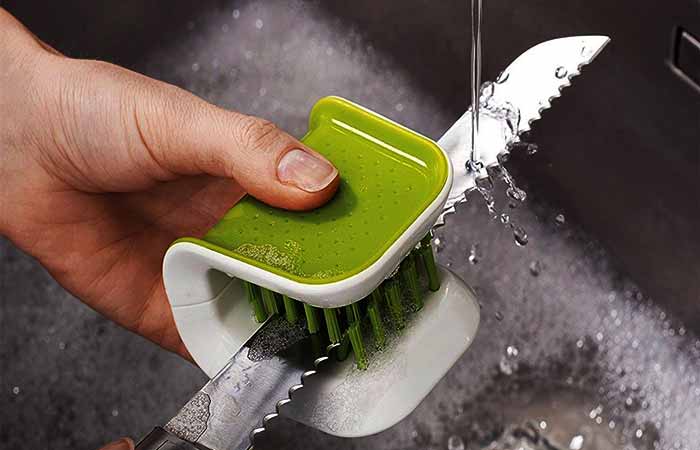 Scrub The Knife With a Stiff Dish Brush