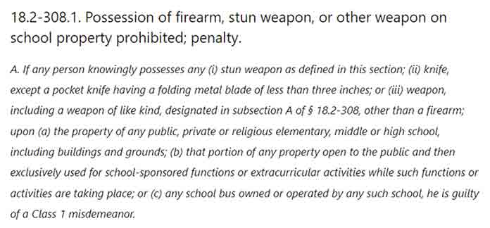 School Knife Laws in Virginia