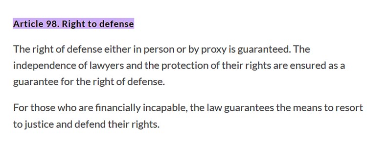 Article 98 - Right to defense